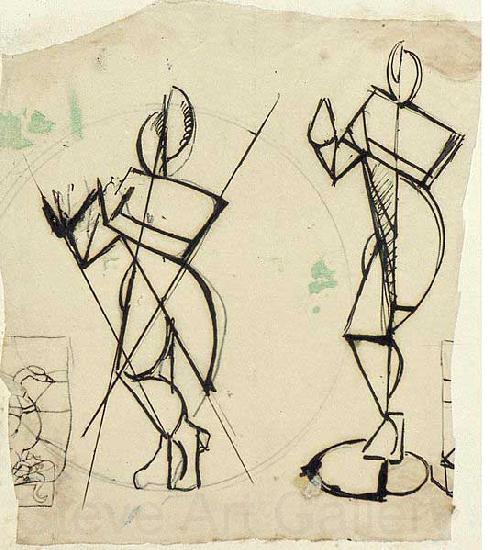Theo van Doesburg Two sketches of Krishna playing a flute, seen from the front. Norge oil painting art